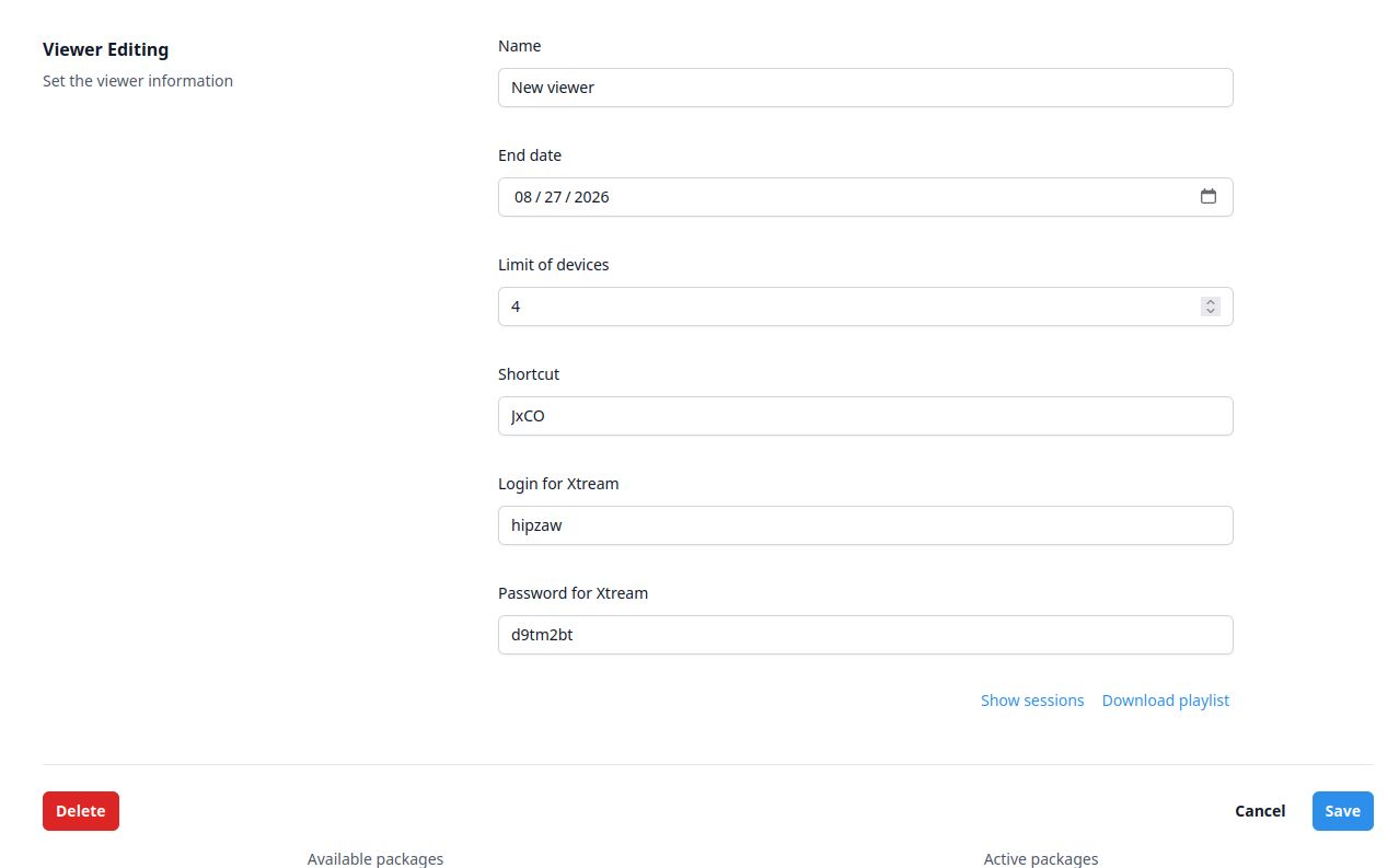 Xtream credentials on the Viewer edit form